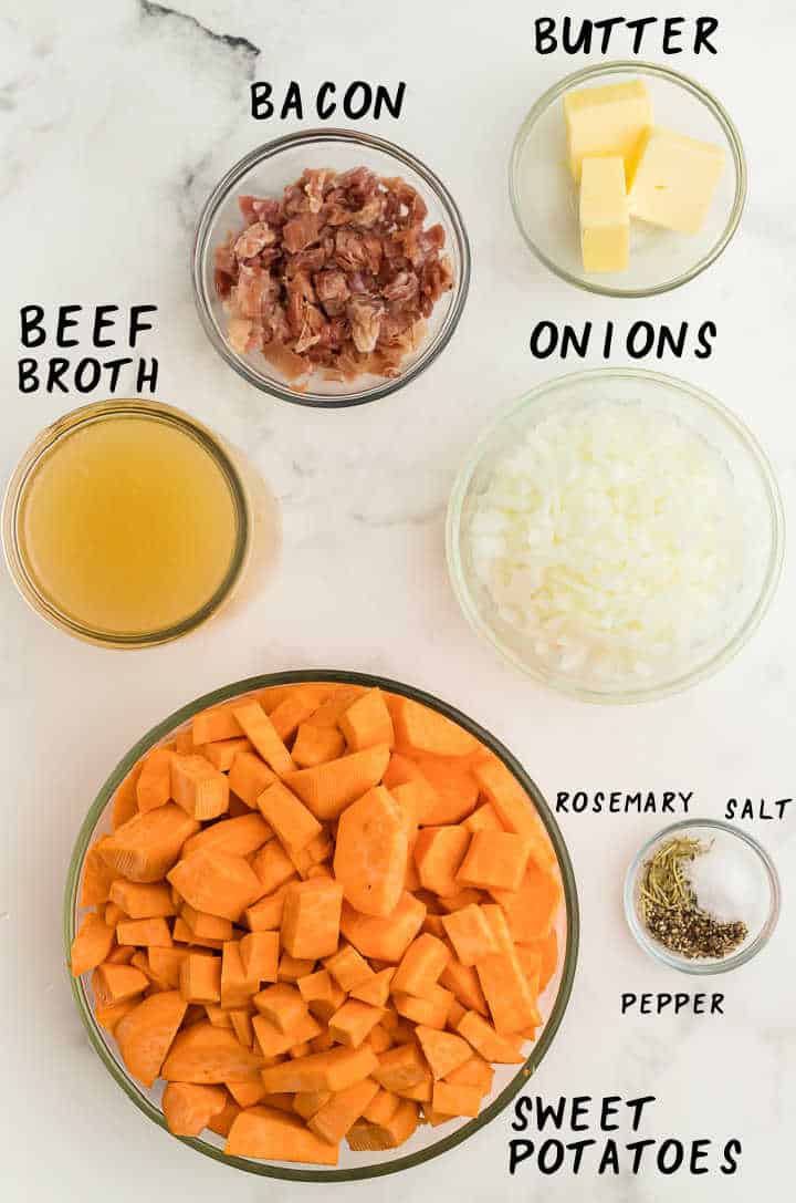 Ingredients needed to make Loaded Sweet Potato Soup