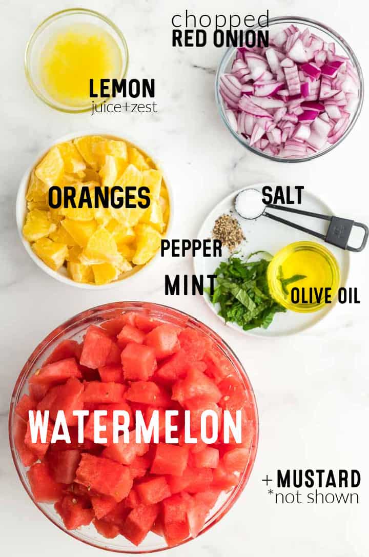Ingredients needed to make Watermelon and Orange Salad