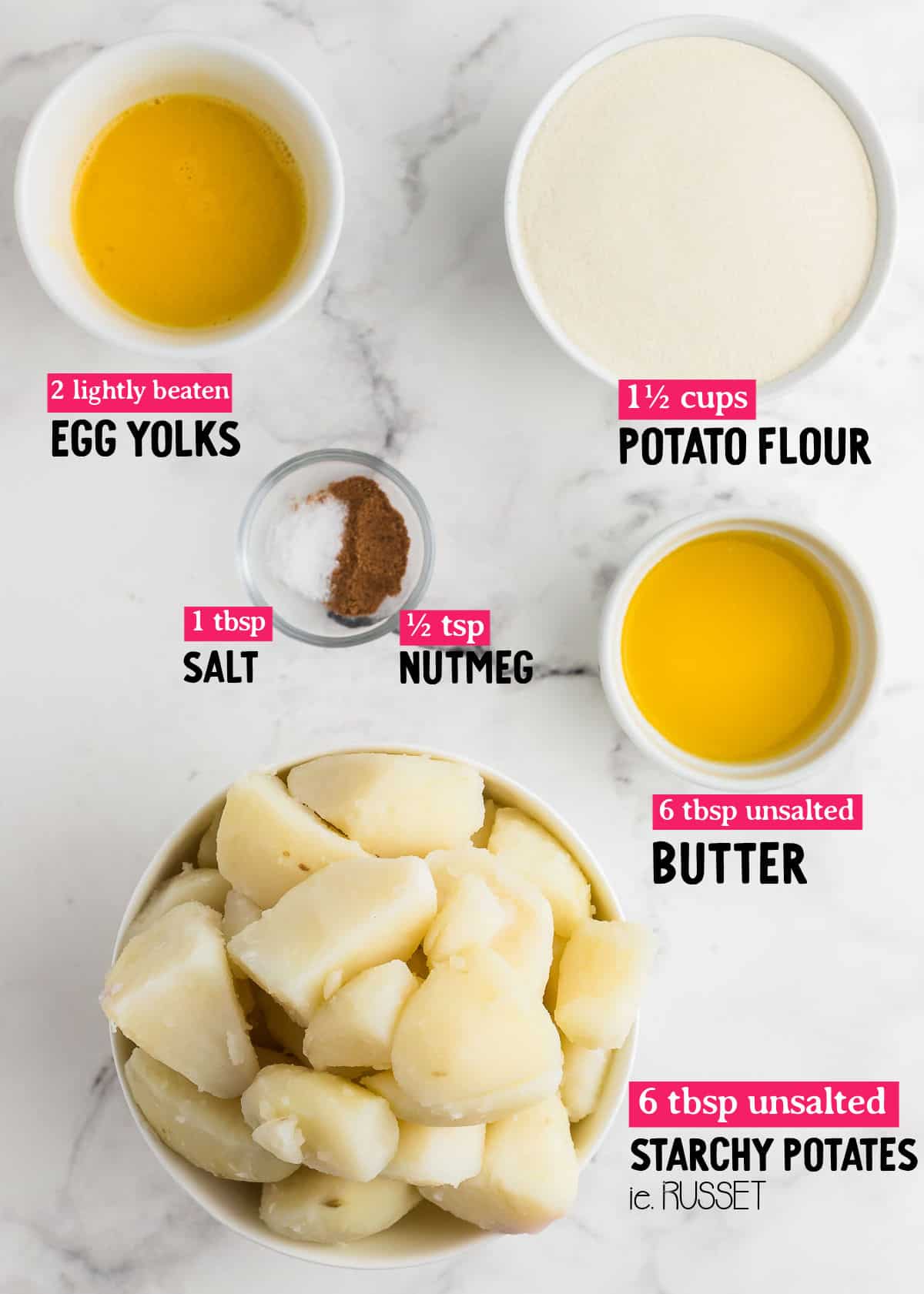 Ingredients needed to make German Potato Dumplings