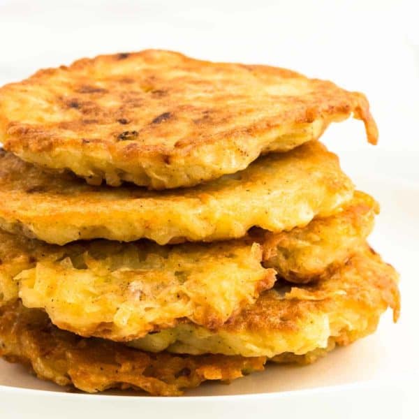 A stack of German potato pancakes (Reibekuchen).