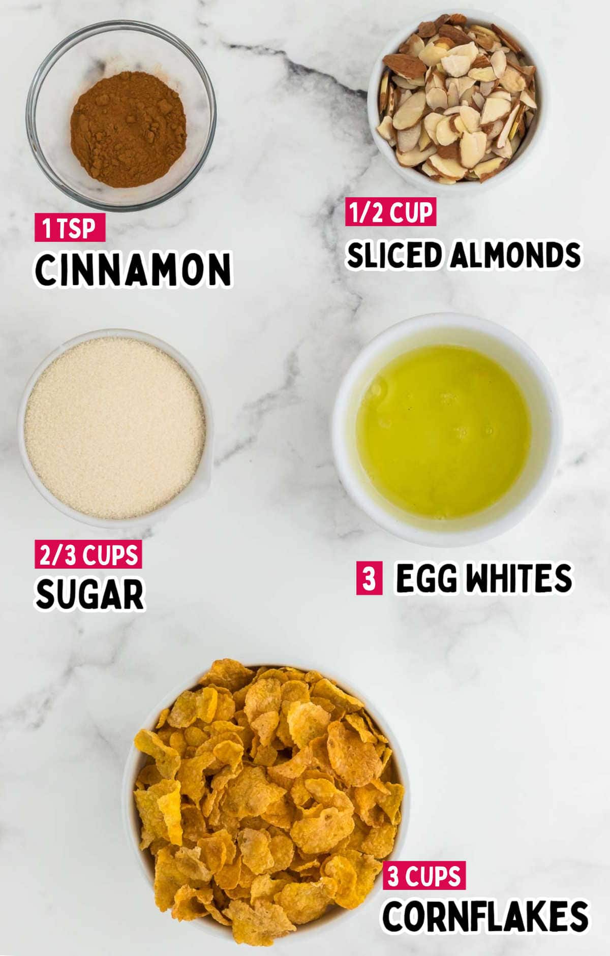 Ingredients needed to make Cornflake Cookies.