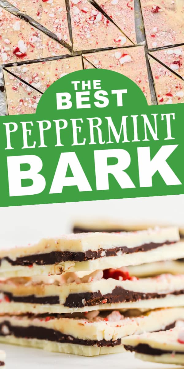 A triple layer of white and bittersweet chocolate infused with peppermint and crushed candy! A super easy holiday treat that also makes as a fun, homemade gift. Homemade Peppermint Bark | DIY Gift for The Holidays | Cookie Exchange Idea | No Bake Christmas Cookie #cheerfulcook #peppermint #bark #chocolate #nobake #Christmas #gift  via @cheerfulcook