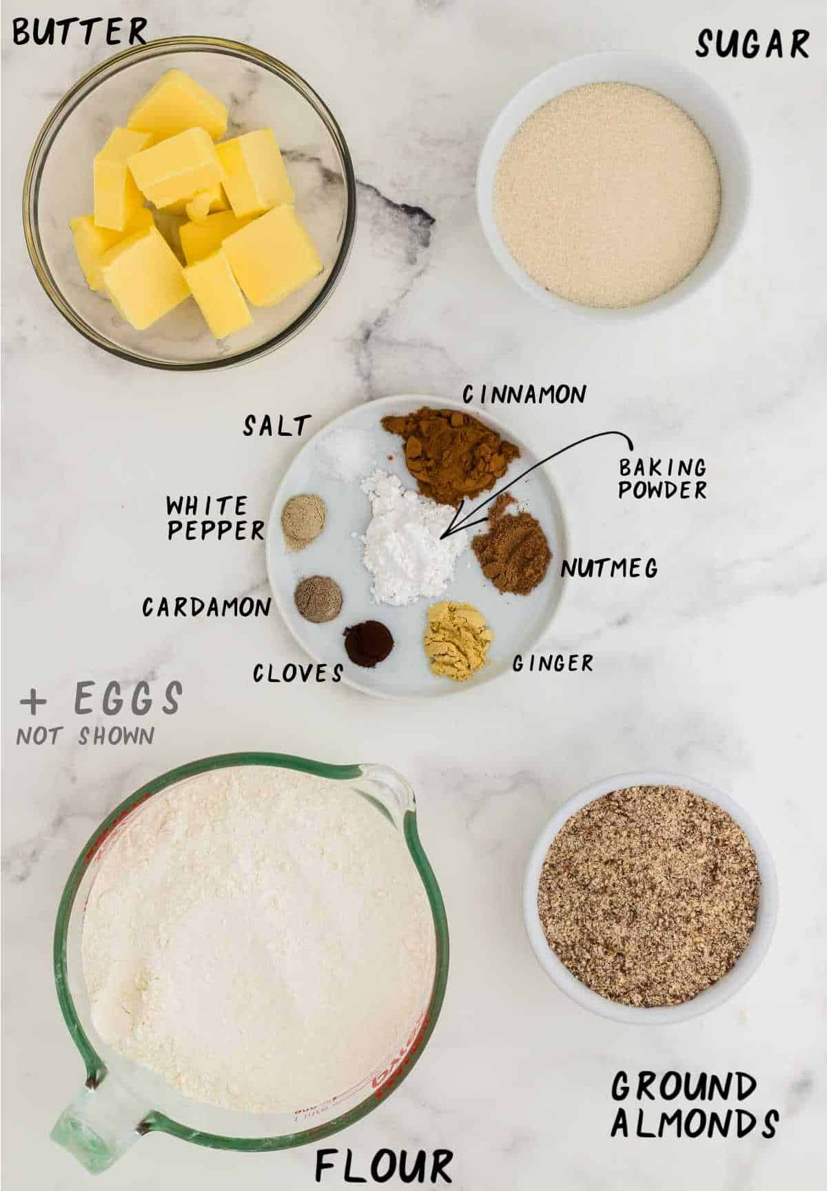 Ingredients needed to make Spekulatius (German Spiced Cookies)