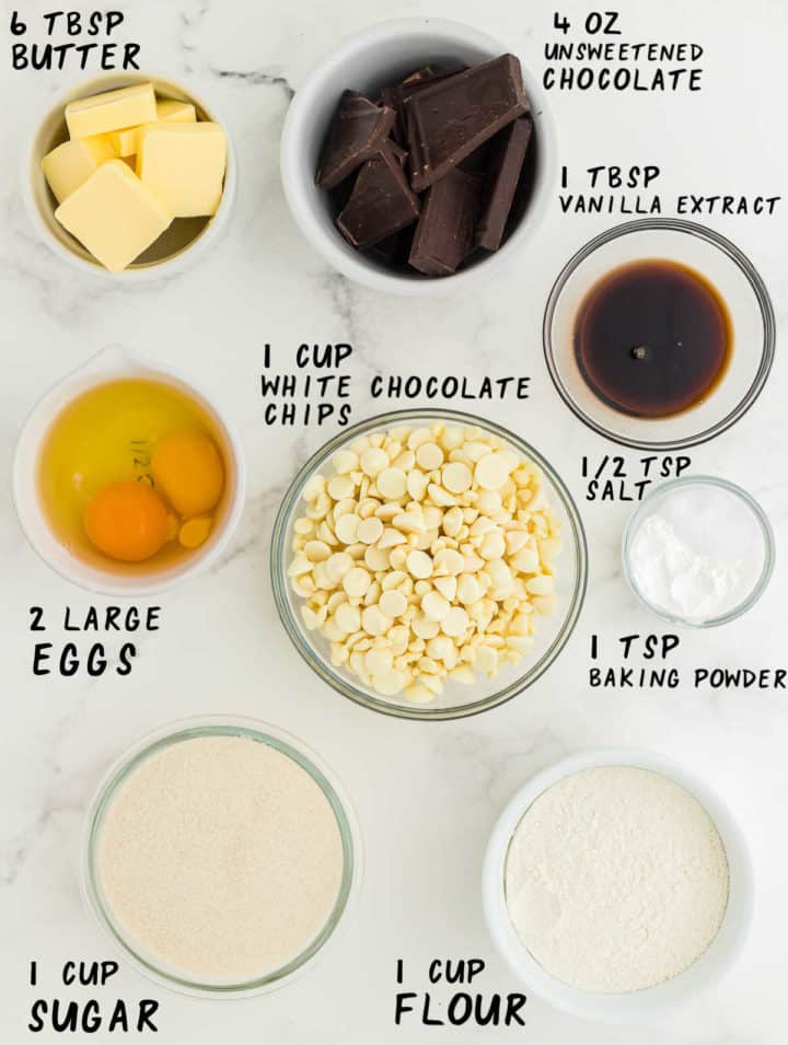 Ingredients needed to make White Chocolate Chip Brownies