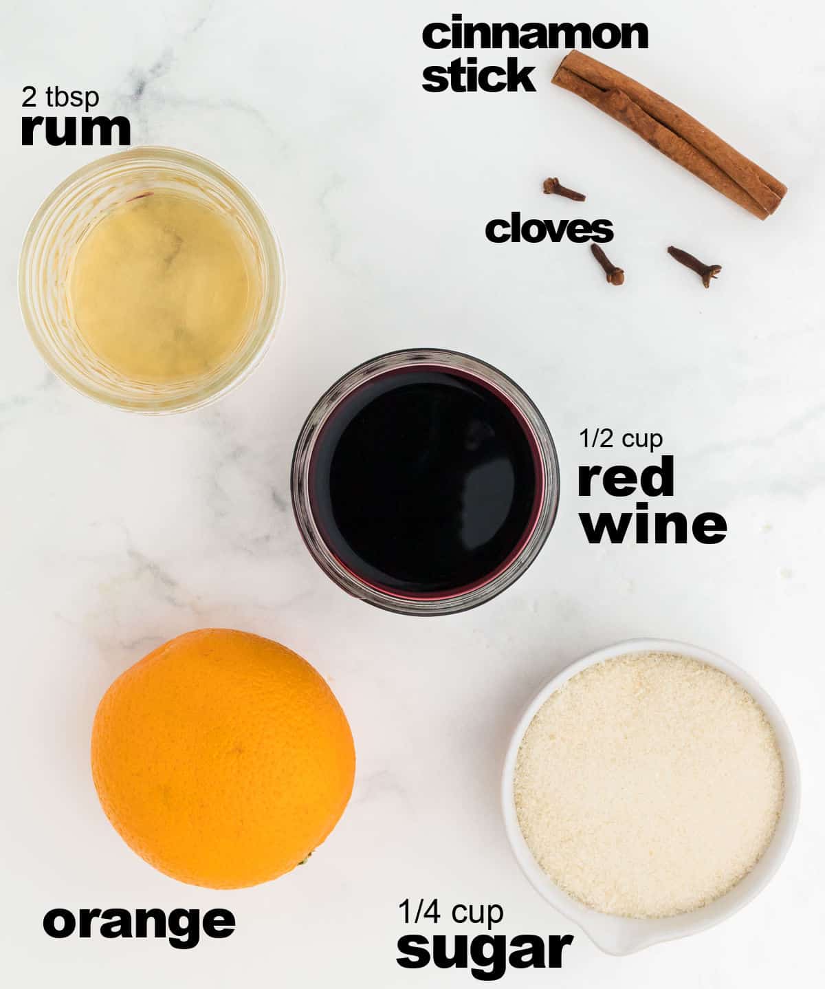 Ingredients needed to make Mulled Wine Cake.