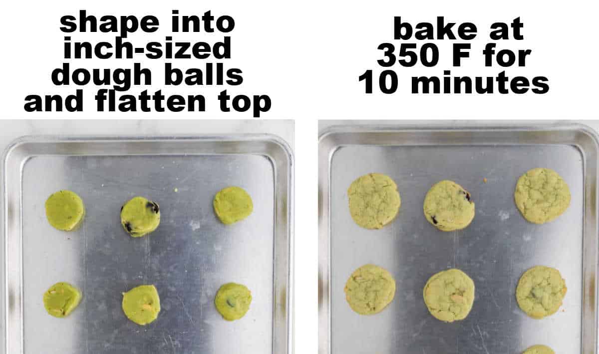 STEP: Shape into 1-inch dough balls, flatten - STEP: Bake at 350 Fahrenheit for 10 minutes
