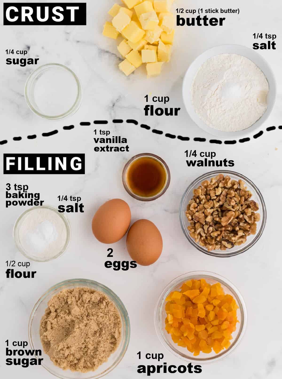 Ingredients needed to make Apricot Bars.