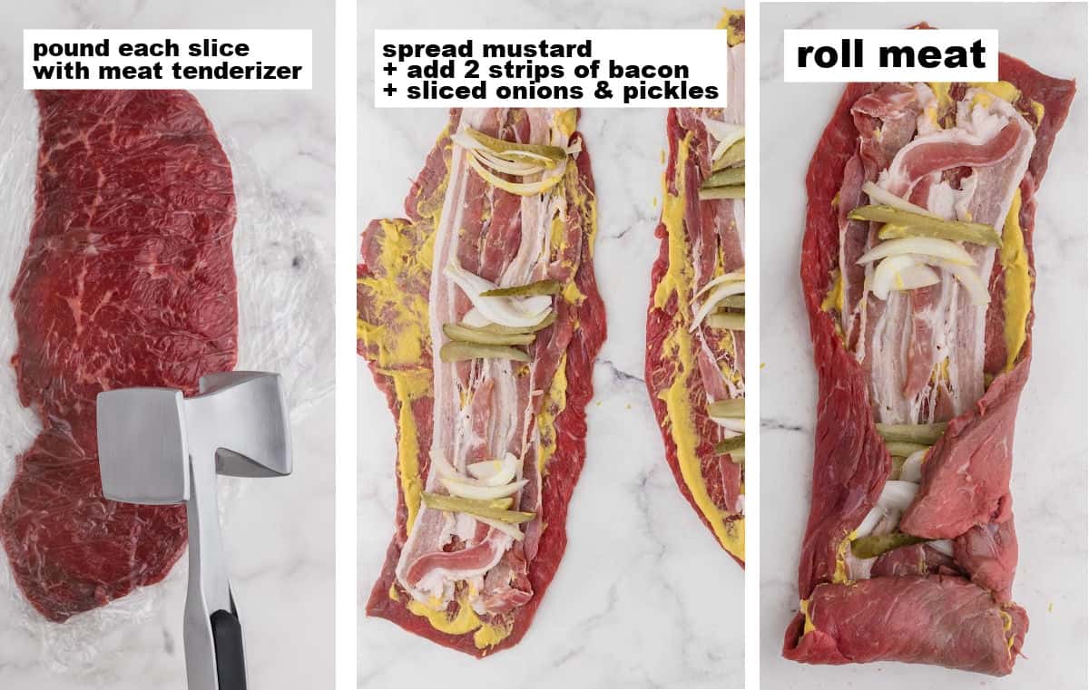 three steps: how to pound, fill, and roll the rouladen