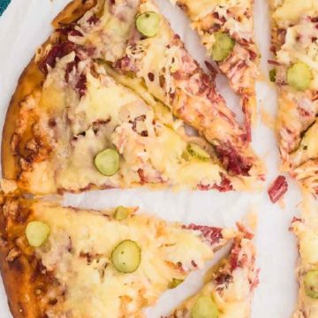 Homemade Reuben pizza slices