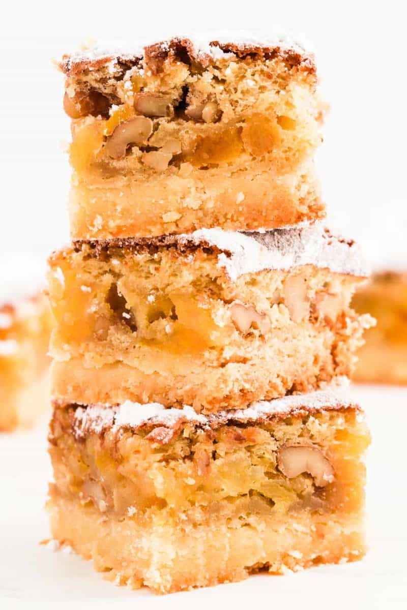 A stack of freshly baked apricot dessert bars