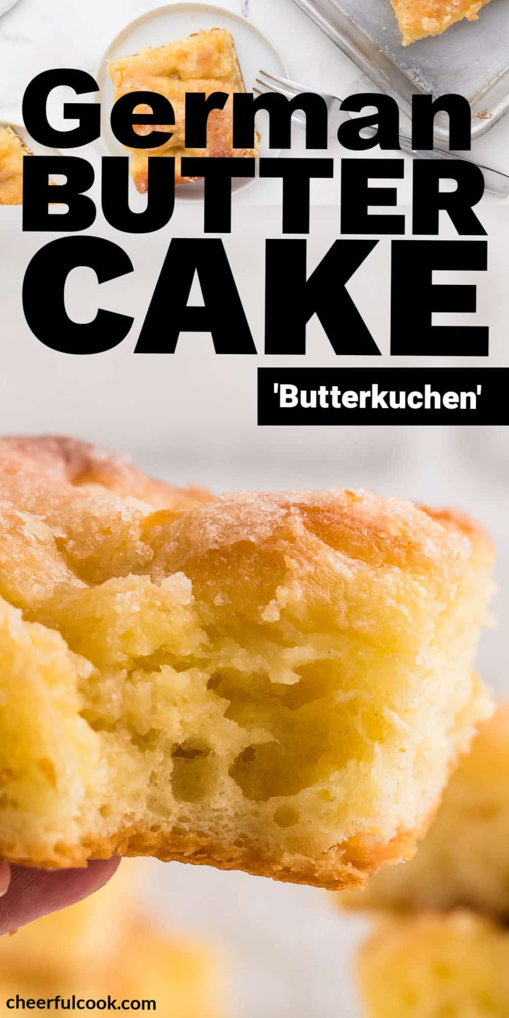 German Butter Cake is made with a rich blend of milk, sugar, yeast, eggs, and flour. And of course plenty of butter! The result is a melt-in-your-mouth delicious light and airy cake, that's gooey and sweet. Butterkuchen Dessert | German Butter Cake | German Desserts #cheerfulcook #butterkuchen #buttercake #recipe #baking #German 
 via @cheerfulcook