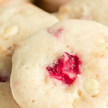 a closeup of strawberry cheesecake cookies