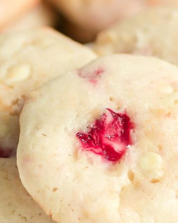 a closeup of strawberry cheesecake cookies