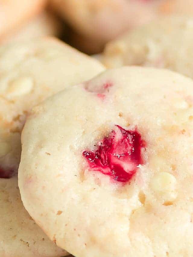 a closeup of strawberry cheesecake cookies