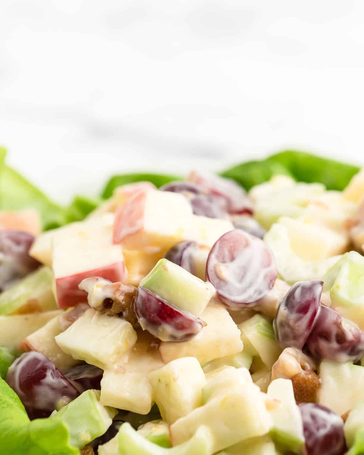 closeup of freshly tossed Waldorf Salad