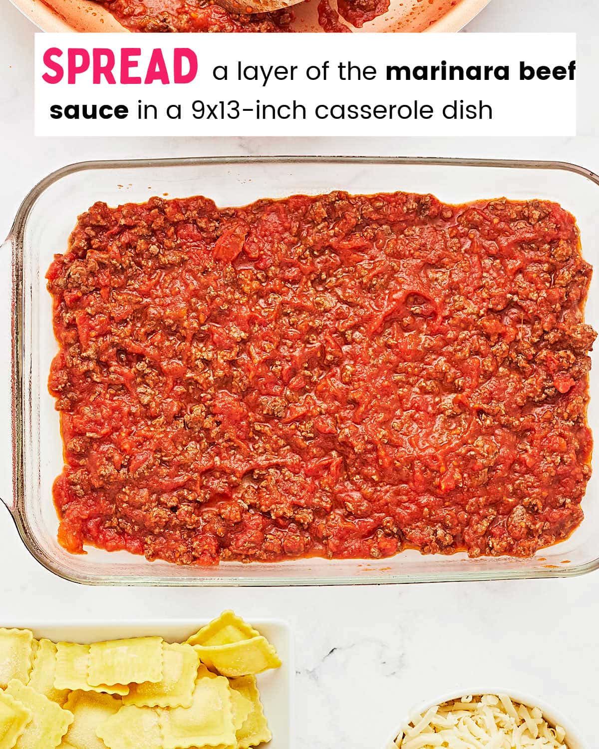 Process Step: Spread sauce in a casserole dish.