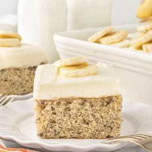 A slice of Banana cake deocrated