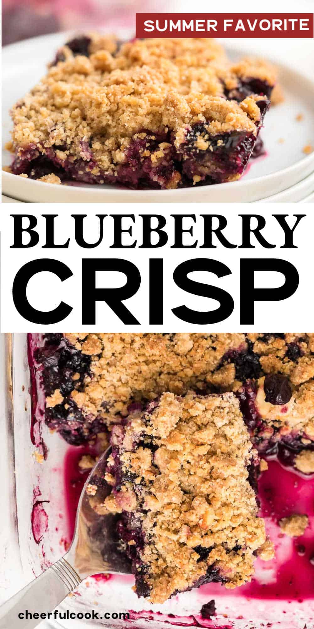 Homemade Blueberry Crisp is an easy-to-make treat that allows you to enjoy dessert even on the busiest days! This effortless dessert takes just five minutes to prep and can be served in under an hour.  #cheerfulcook #blueberrycrisp #recipe #easy #dessert  via @cheerfulcook