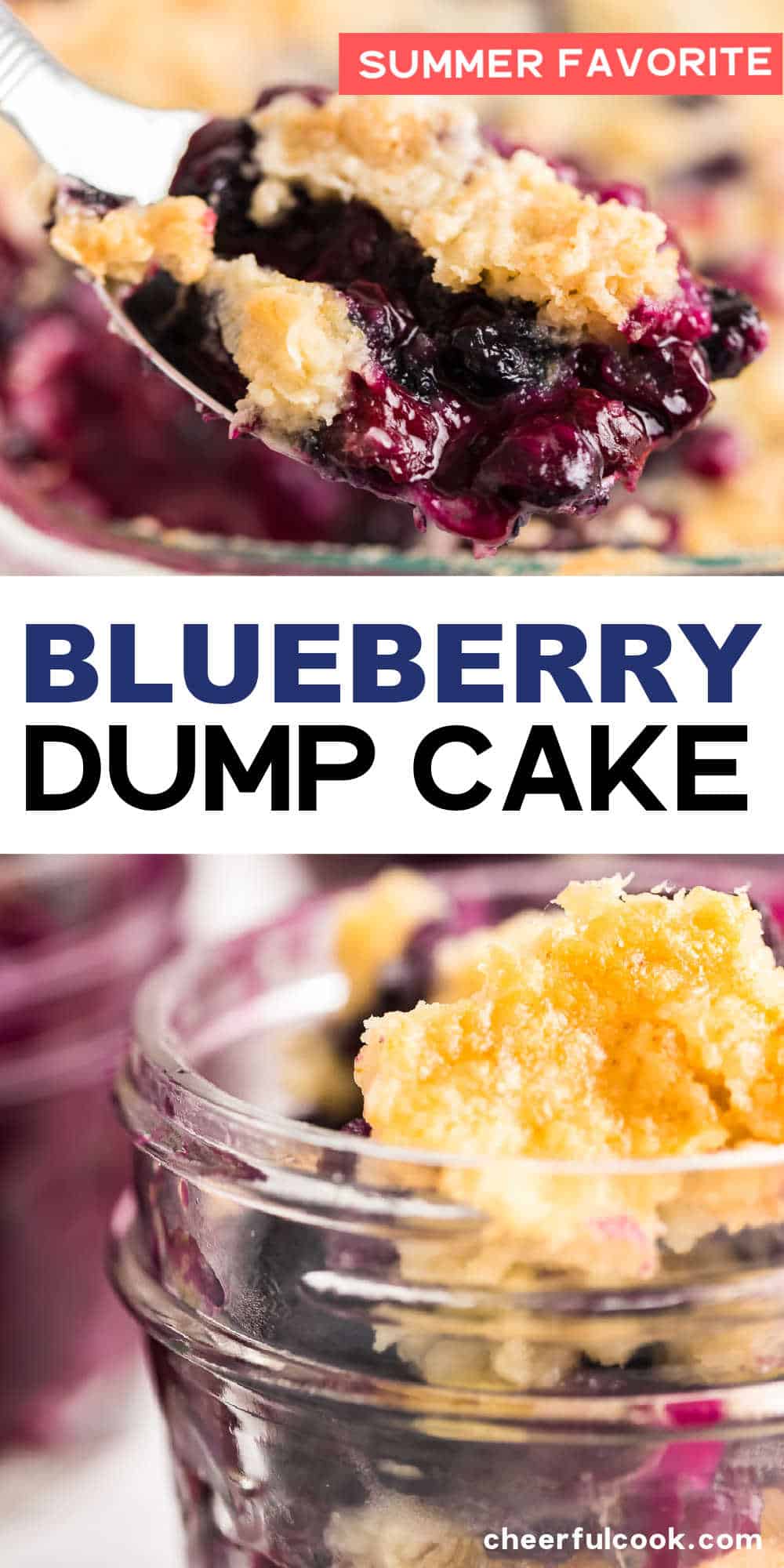 This 3 ingredient Blueberry Dump Cake recipe is a quick and easy summer dessert! Made with fresh Blueberries, Yellow Cake Mix, and butter it takes just minutes to prepare. Easy Blueberry Dump Cake Recipe | 3 Ingredient Blueberry Dessert #cheerfulcook #blueberries #blueberrydumpcake #dumpcakerecipe #dessert #easy via @cheerfulcook