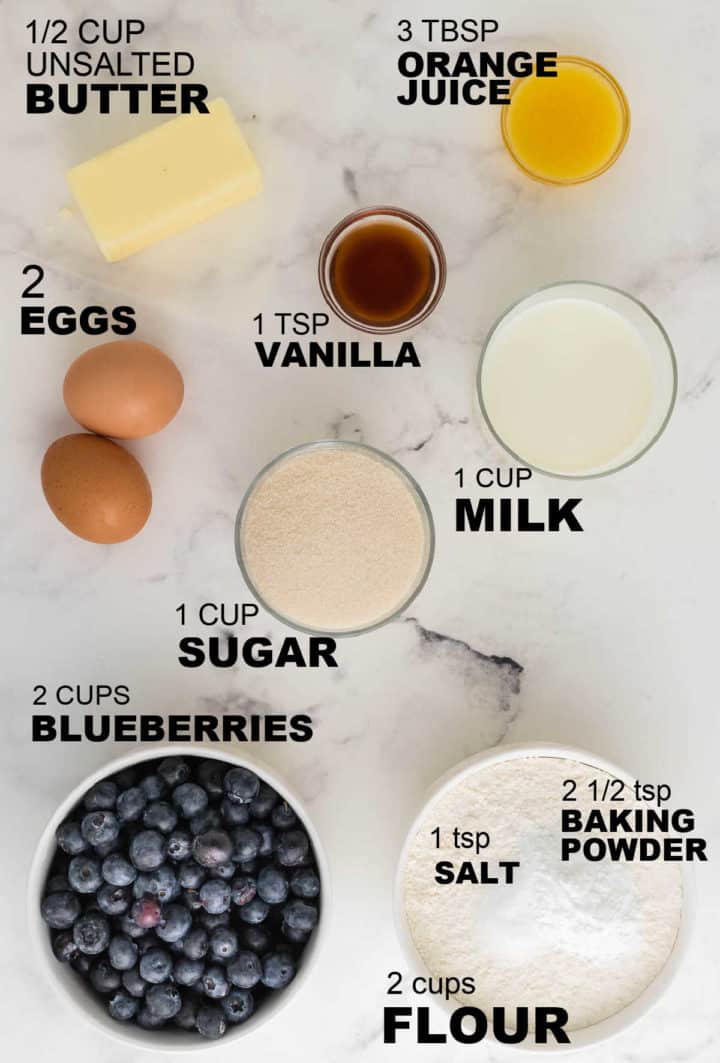 ingredients needed to make blueberry muffins