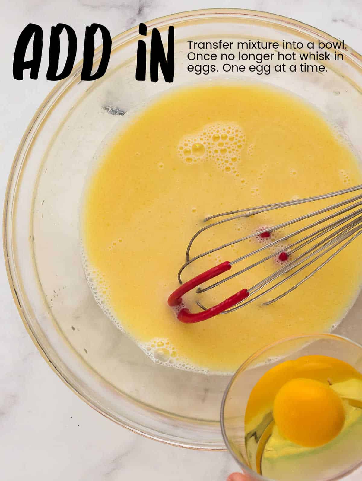 Process Step: Whisk eggs into the batter.