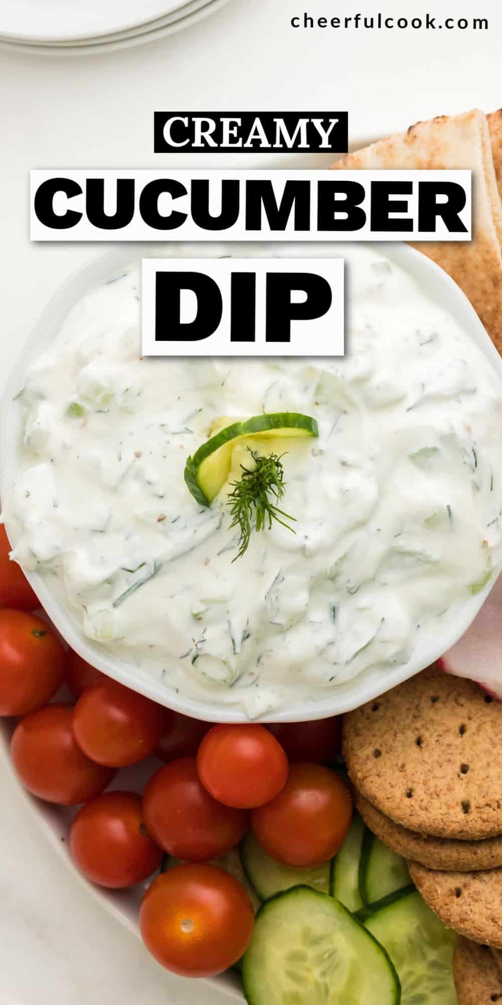 For this Cucumber Dip, we use a few staple ingredients from your fridge and pantry. We'll a couple of fresh herbs and turn it into an amazingly smooth and creamy dip. One that's perfect for veggies, pita bread, and crackers. #cheerfulcook #cucumberdip #veggiedip #recipe #easy via @cheerfulcook