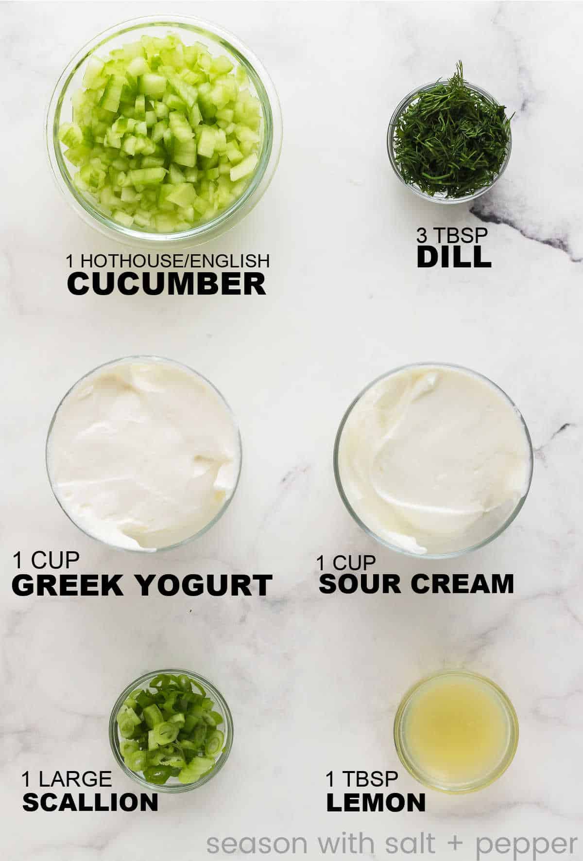 ingredients needed to make an easy Cucumber Dip