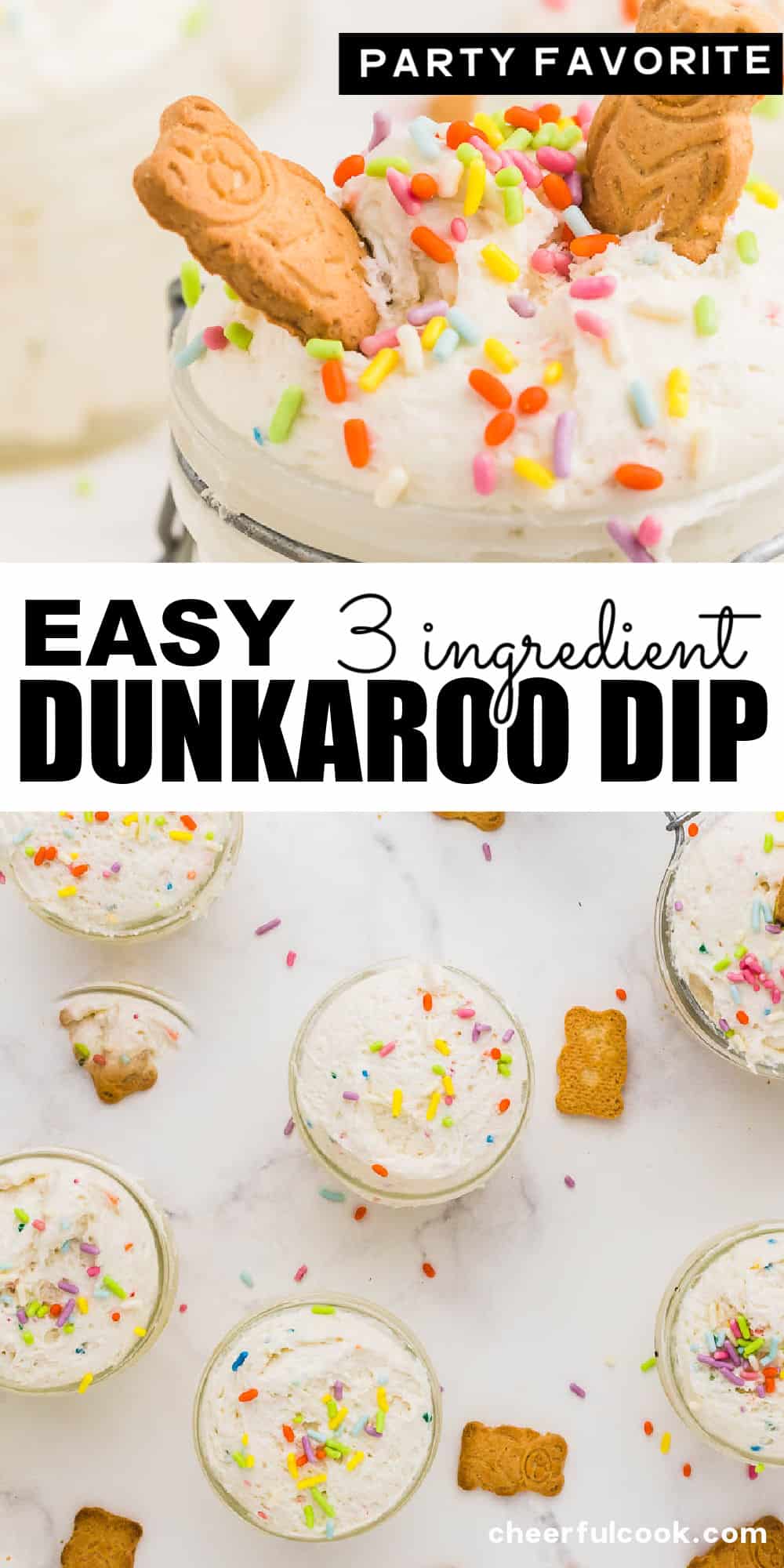 If you’re looking for an easy, homemade, no-bake, delicious dessert recipe, this Dunkaroo Dip for you. It’s a perfect last-minute dessert you can serve at any party. This recipe will take you just about 5 minutes to make. Easy Dunkraoo Dip Recipe | Cake Batter Dip For Parties | Funfetti Cake Batter Dip via @cheerfulcook