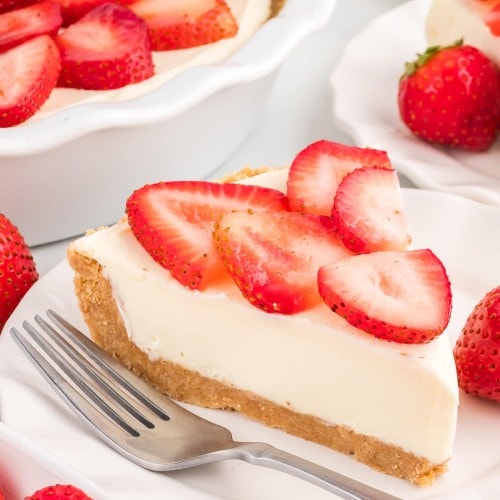 A slice of no-bake creamy Strawberry pie.