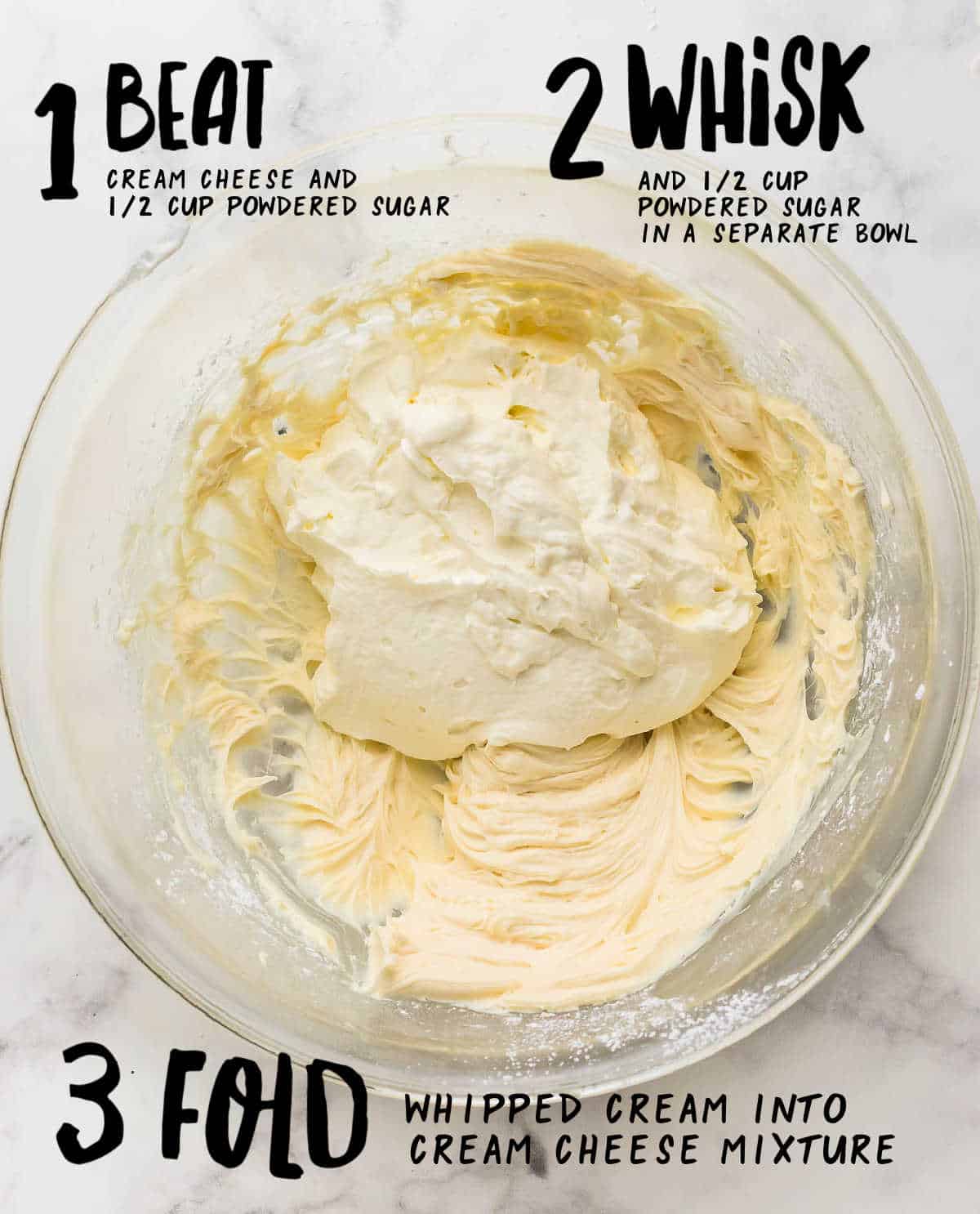 Process Step: Blending the whipped cream with the blended cream cheese