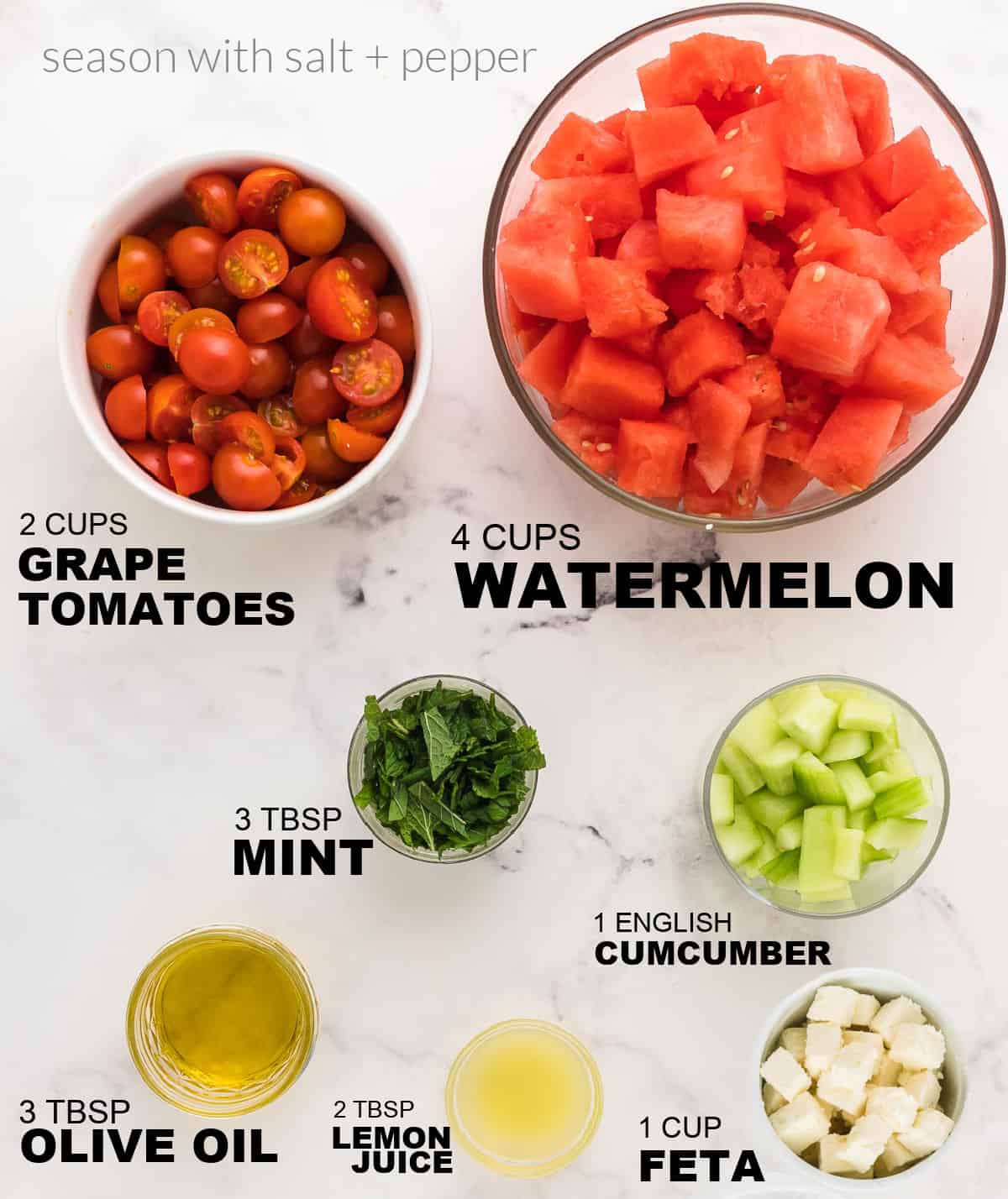 ingredients needed to make a classic Watermelon Salad