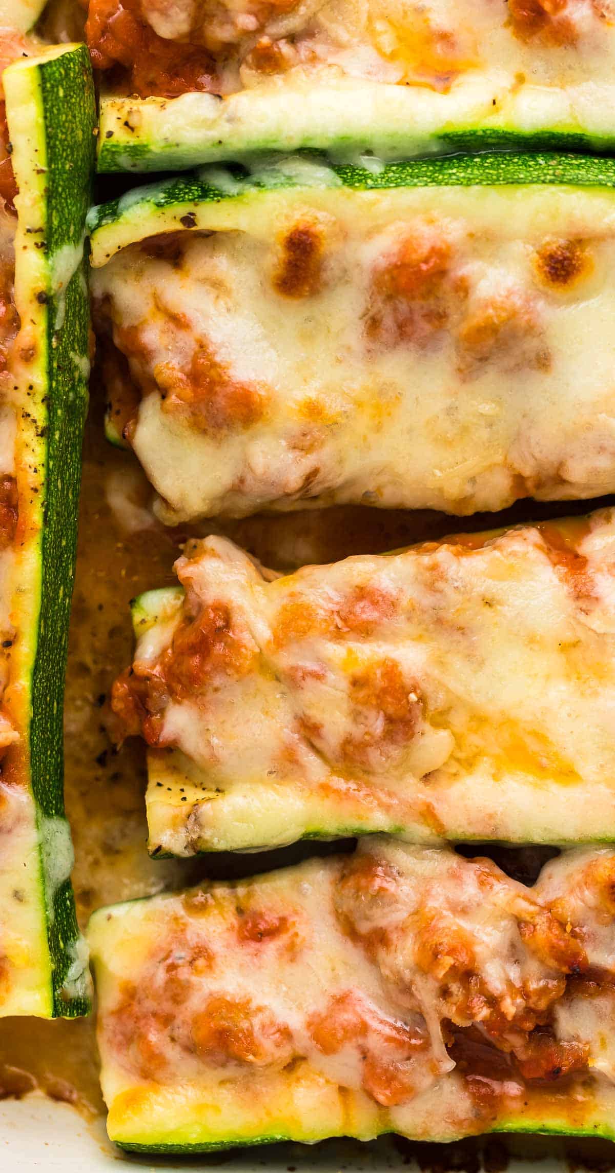 closeup of Zucchini Boats fresh out of the oven