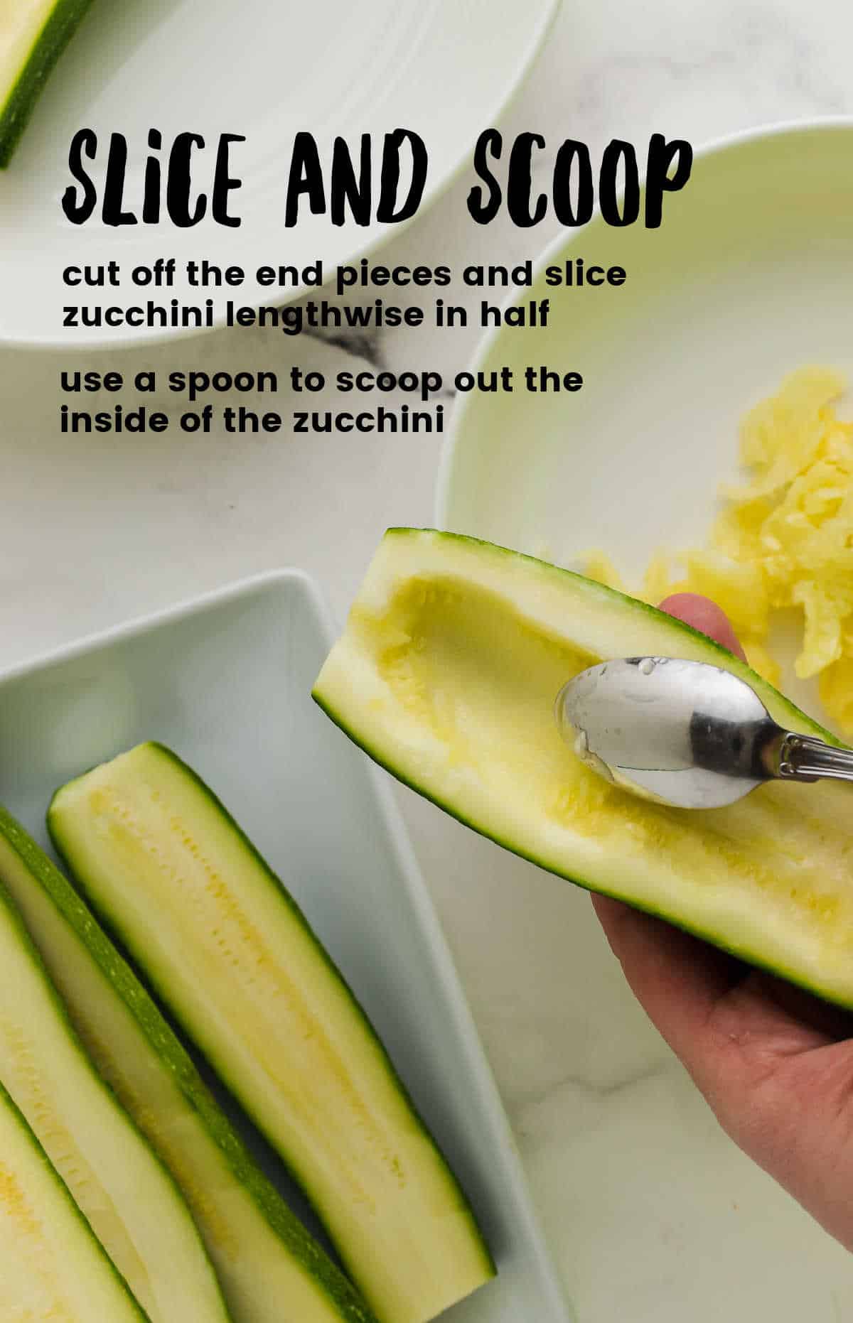 Process Step: Removing the inside flesh of the zucchini with a spoon