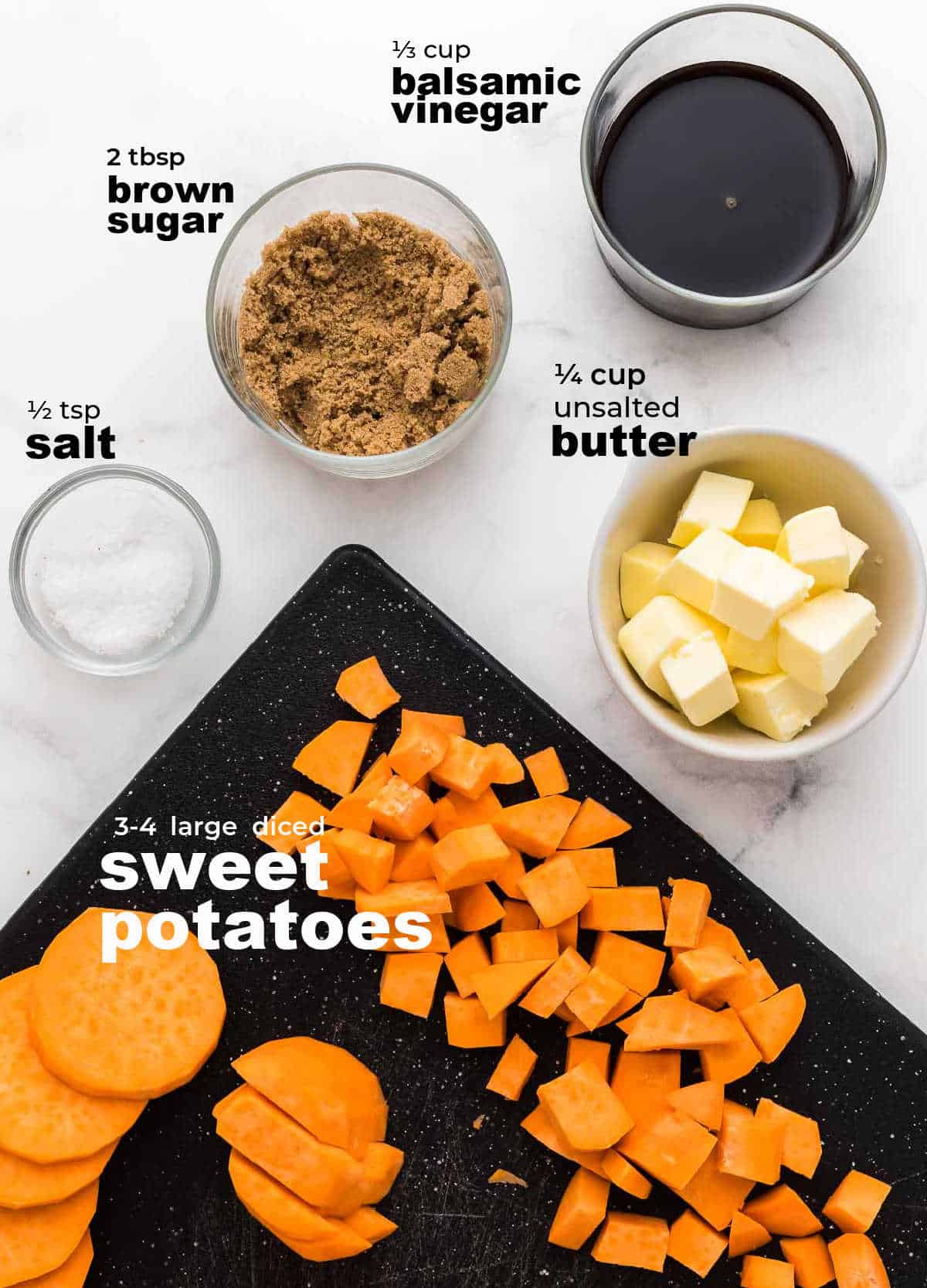 Ingredients needed to make Candied Sweet Potatoes.