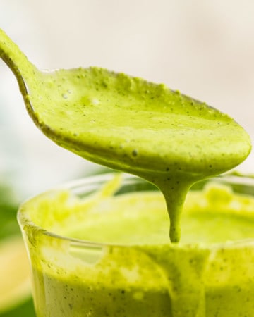 a spoonful of freshly made creamy cilantro lime dressing