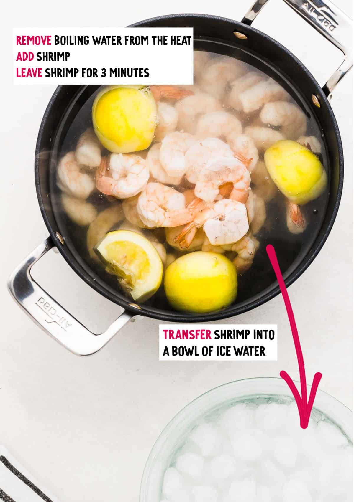 Step: add cooked shrimp into ice water