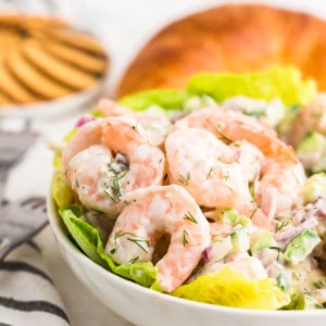 Shrimp Salad in a white bowl