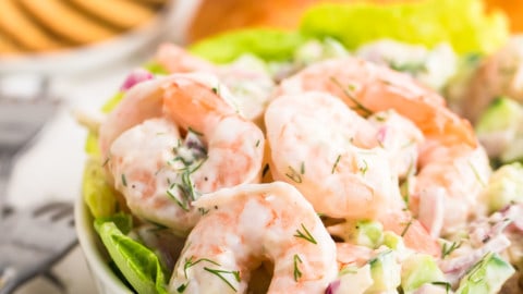 Shrimp Salad in a white bowl