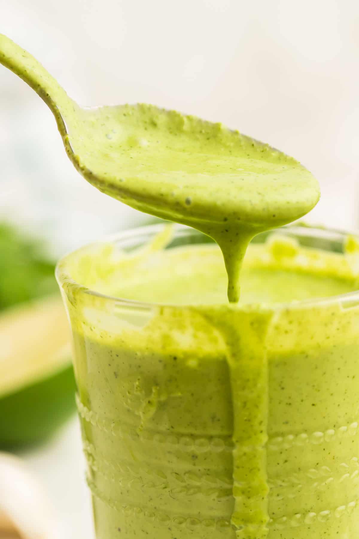 a spoonful of freshly prepared creamy cilantro lime dressing