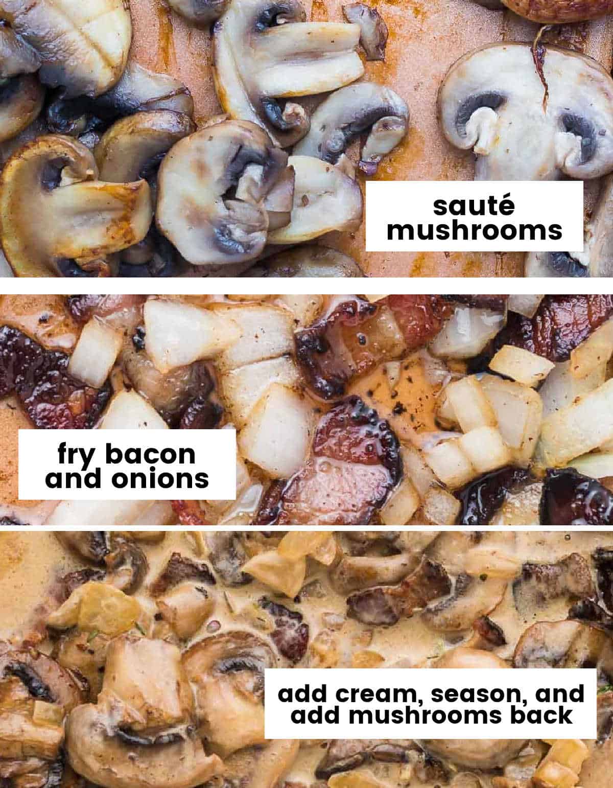 process step collage - making the mushroom cream sauce