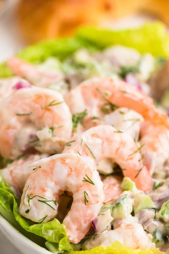 closeup of a freshly prepared shrimp salad