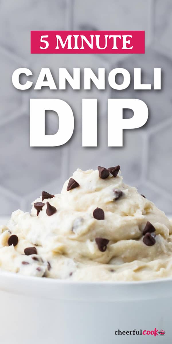 If you love cannolis, then this quick and easy dessert dip made of ricotta, mascarpone cheese, powdered sugar, vanilla, cinnamon, and mini chocolate chips will blow you away! No baking is needed but paired with some ready-made crunchy cannoli shells broken to chip-size pieces, you get the real thing with less time and effort! #cheerfulcook #cannoli #cannolidip #dessert #dessertdip
 via @cheerfulcook