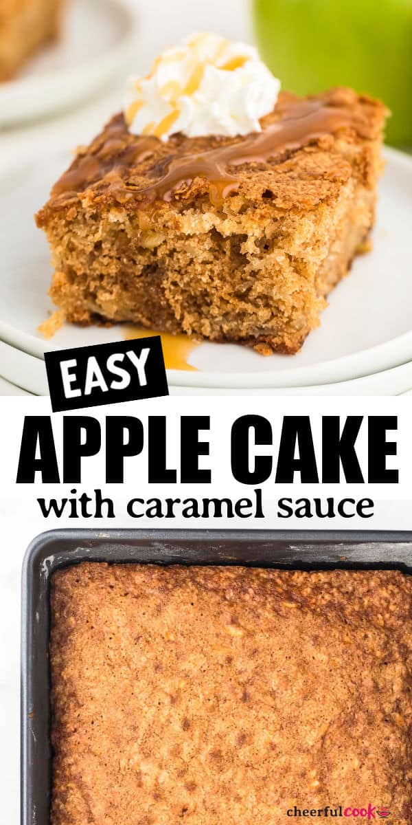 Make this delicious Apple Cake filled with cinnamon and green apples for a sweet and tart autumn treat. It is an easy-to-make cake recipe that your whole family will love! #cheerfulcook #applecake #recipe #easy via @cheerfulcook