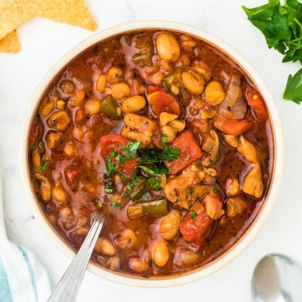 a bowl of chicken chili