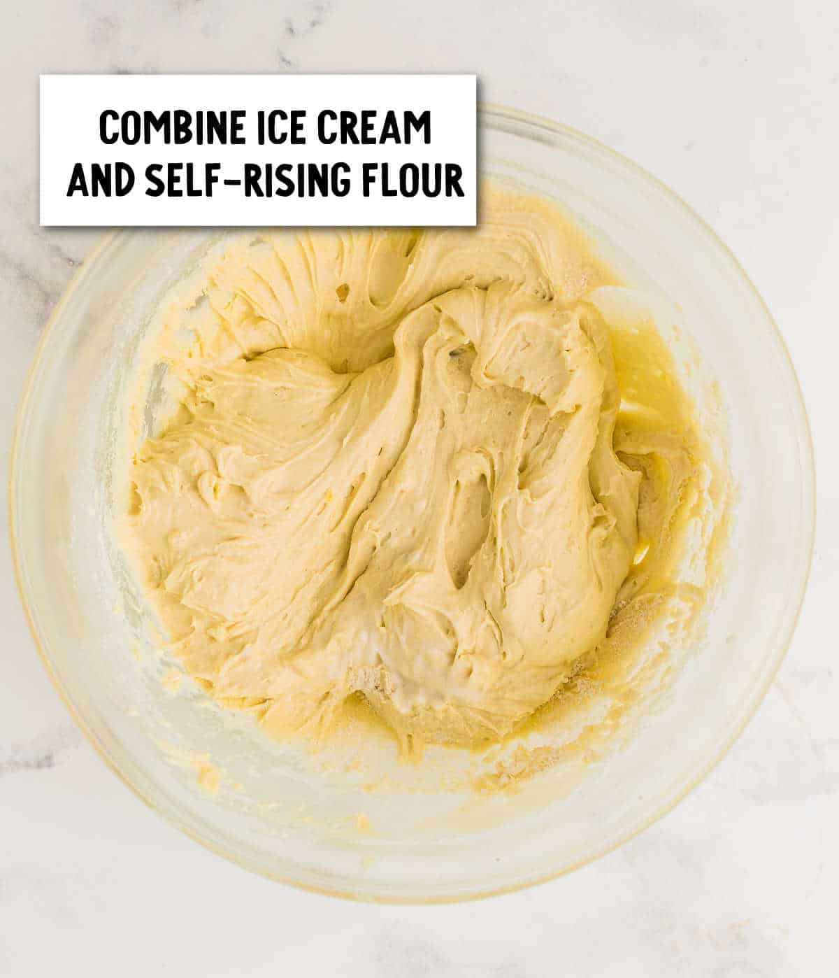 STEP: Combining melted ice cream and self-rising flour.