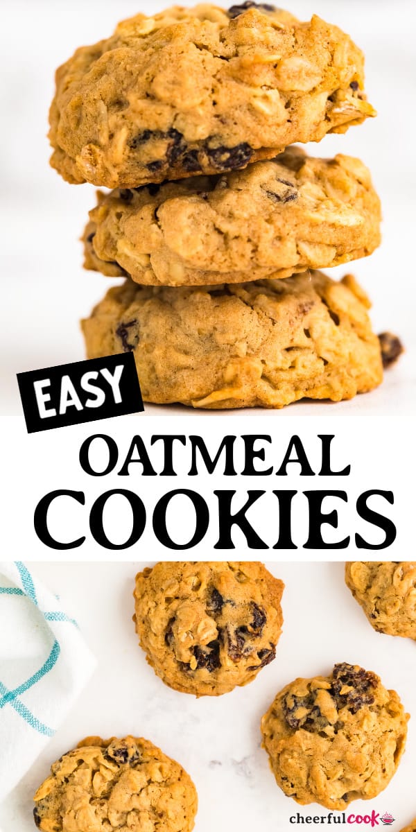 These quick and easy, budget-friendly oatmeal raisin cookies are super soft and chewy on the inside and baked to a golden mild crisp outside. Filled with nutritious oats and chewy raisins in each bite. #cheerfulcook #oatmealcookies #oatmealraisin #baking via @cheerfulcook