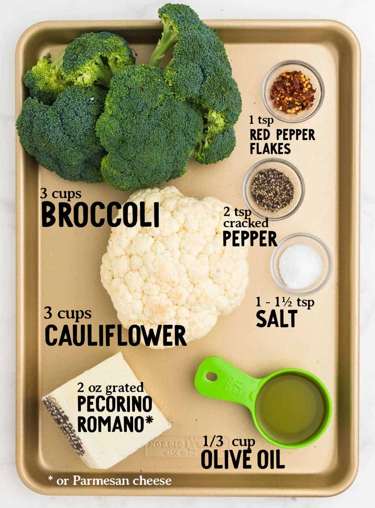 Ingredients need to make Roasted Broccoli and Cauliflower.