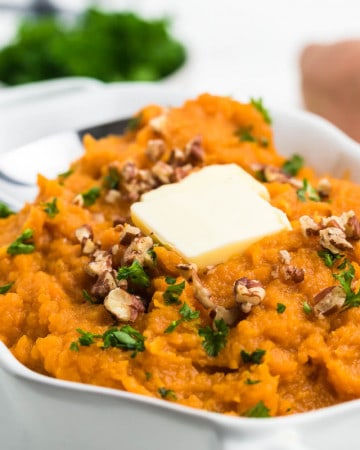 grown up mashed sweet potatoes in a bowl