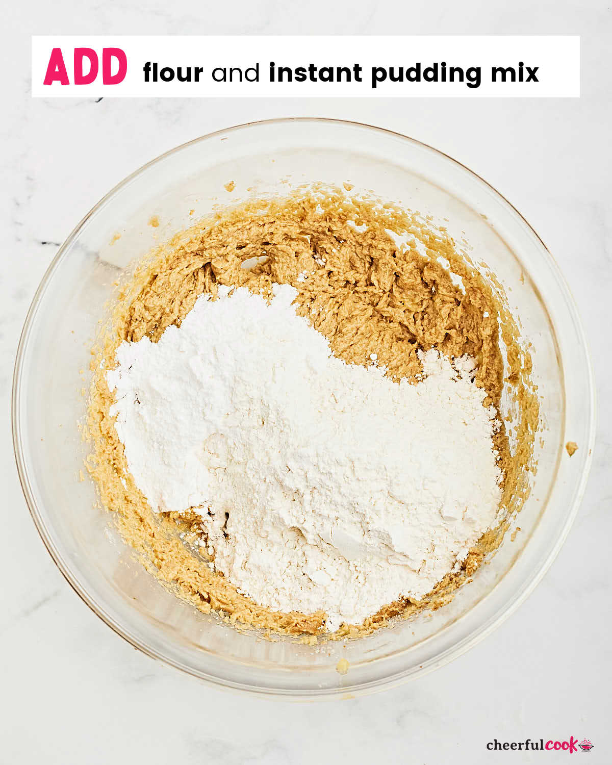 Process Step: Add flour and banana pudding mix.