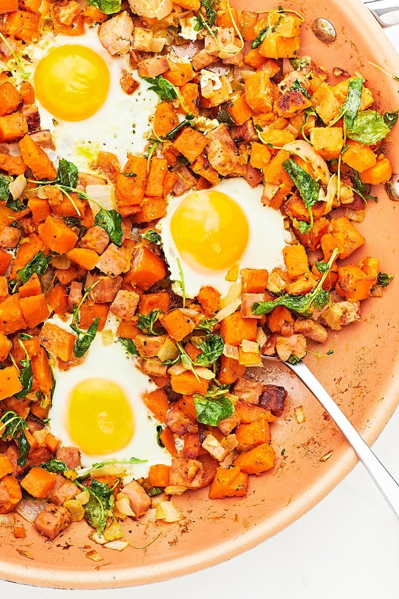 Sweet Potato Hash with Fried Eggs - Cheerful Cook